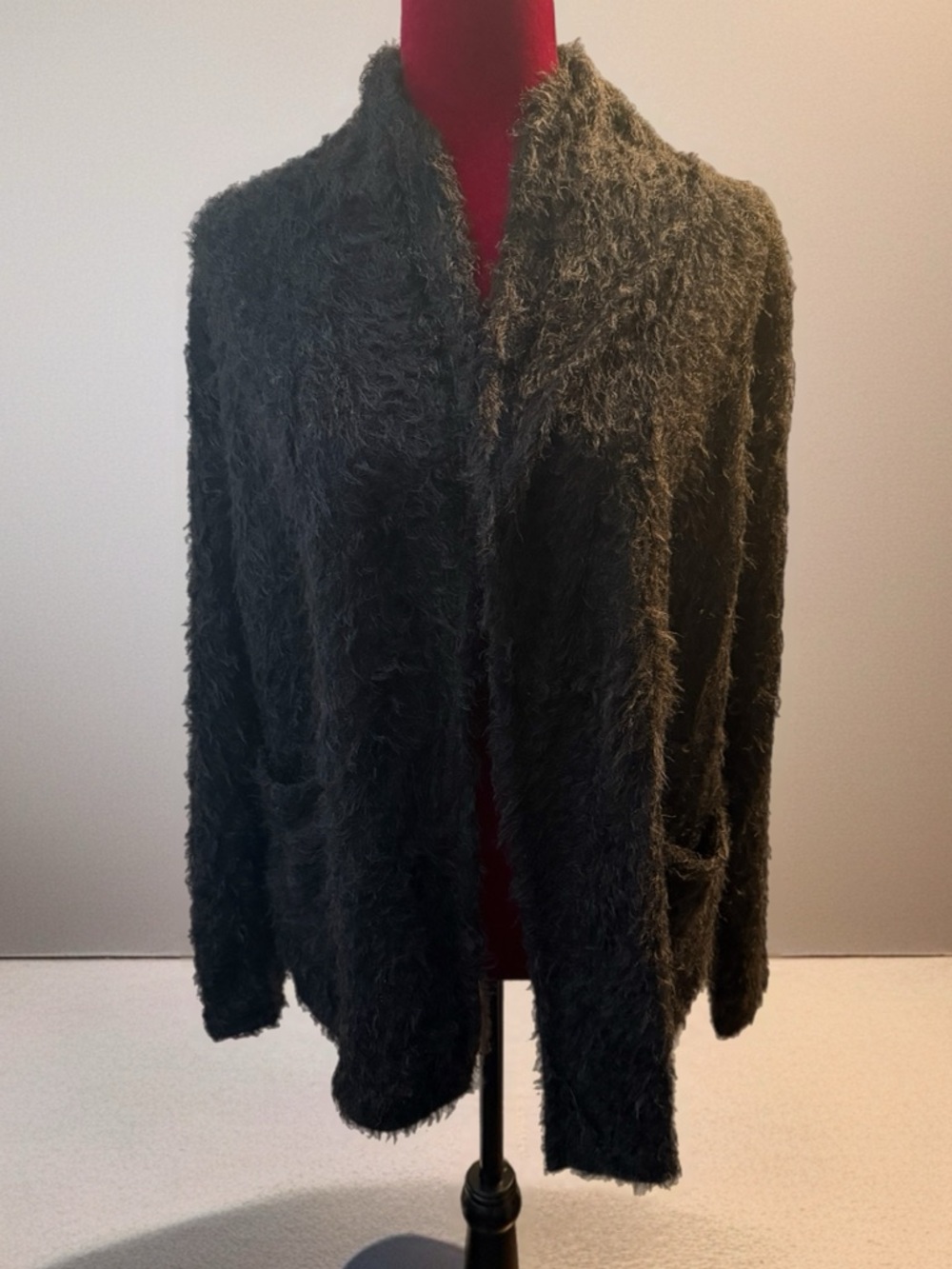 Colleen Lopez Black Fuzzy Open Cardigan with top